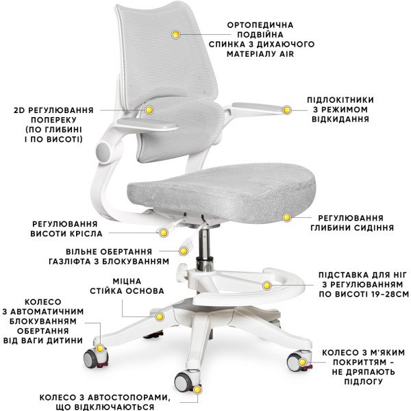 Дитяче крісло Fantasy Air G (арт.Y-608 G) - оббивка сіра однотонна (коробок-1шт.)