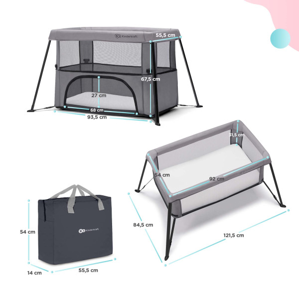 Кровать-манеж 2 в 1 Kinderkraft Movi Grey (KCMOVI00GRY0000)
