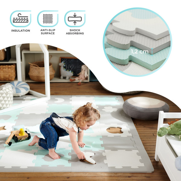 Коврик-пазл Kinderkraft Luno Shapes Mint, 30 элементов (KPLUSH00MIN0000)