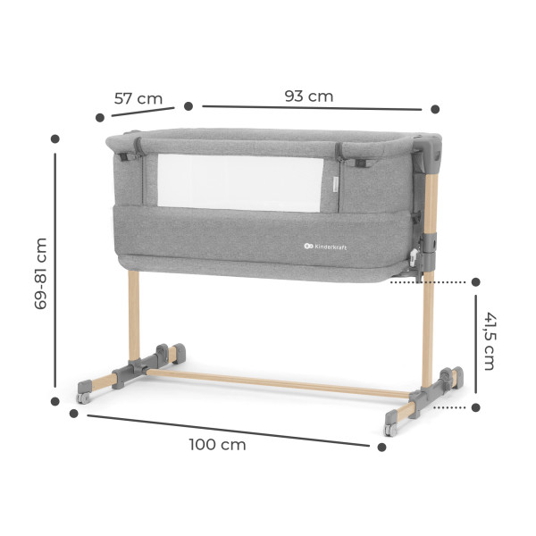 Приставная кровать-люлька Kinderkraft Neste Grow Light Grey Full Wood (KCNEGR00LGR000W)