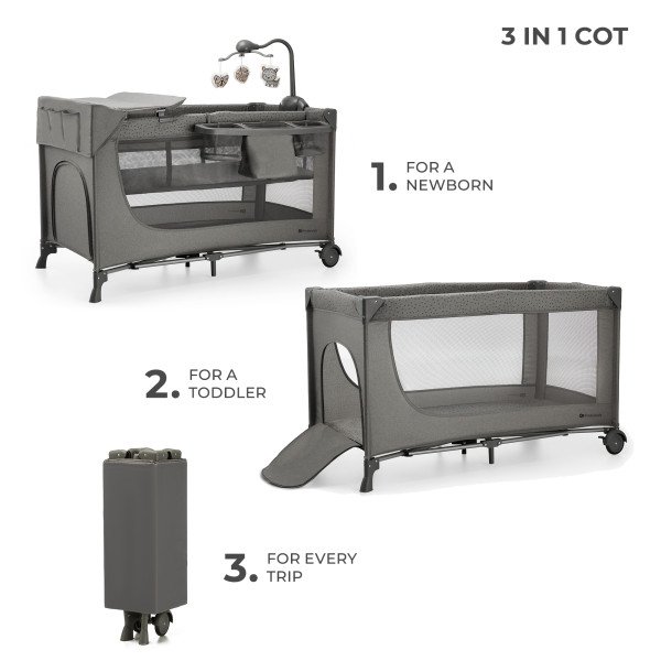 Кровать-манеж с пеленатором Kinderkraft Joy 2 Dark Grey (KLJOY02DGR000AC)