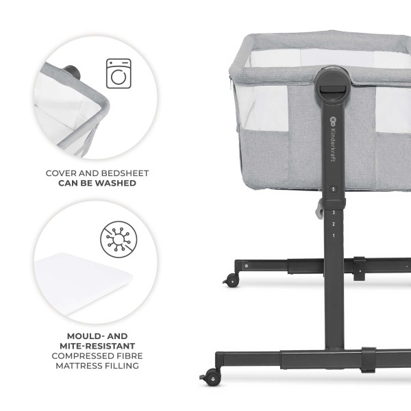 Приставная кровать-люлька Kinderkraft Nestee Up 2 Light Grey (KLNEE002LGR0000)