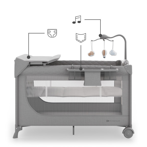 Кровать-манеж с пеленатором Kinderkraft Leody Up Grey (KCLEODUPGRY00AC)